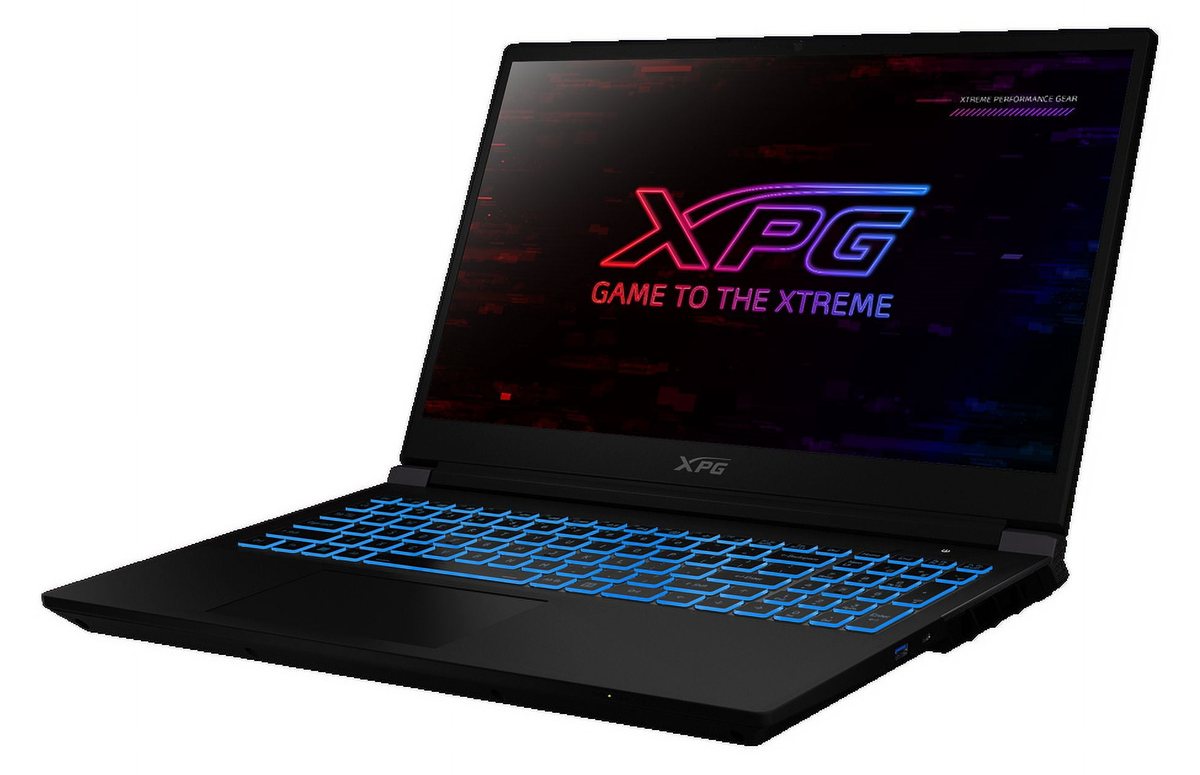 XPG Xenia 15G Core i7-14700HX · RTX 4070, Three-quarter front view
