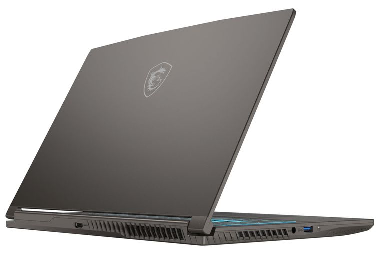 MSI Thin 15 B13UC-1000US, Rear-right and lid view